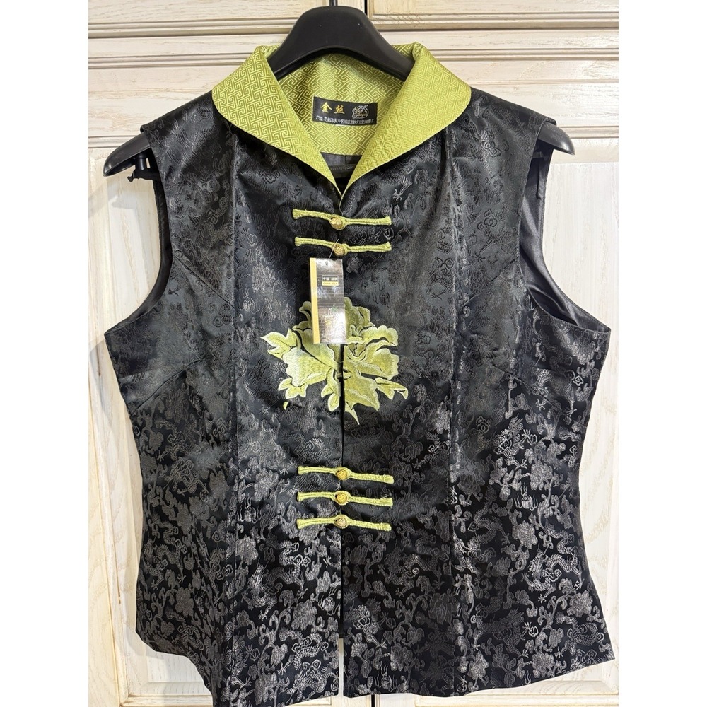 Chinese Brocade Embordered Vest Shirt Sz XL Jinsi Good Fashion NWT